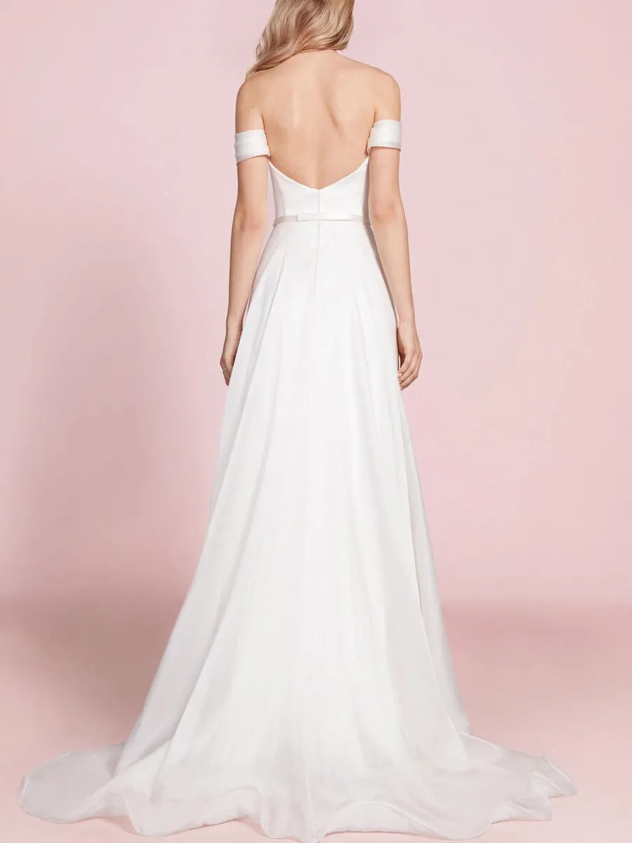 Satin Off The Shoulder Sweetheart Wedding Dress