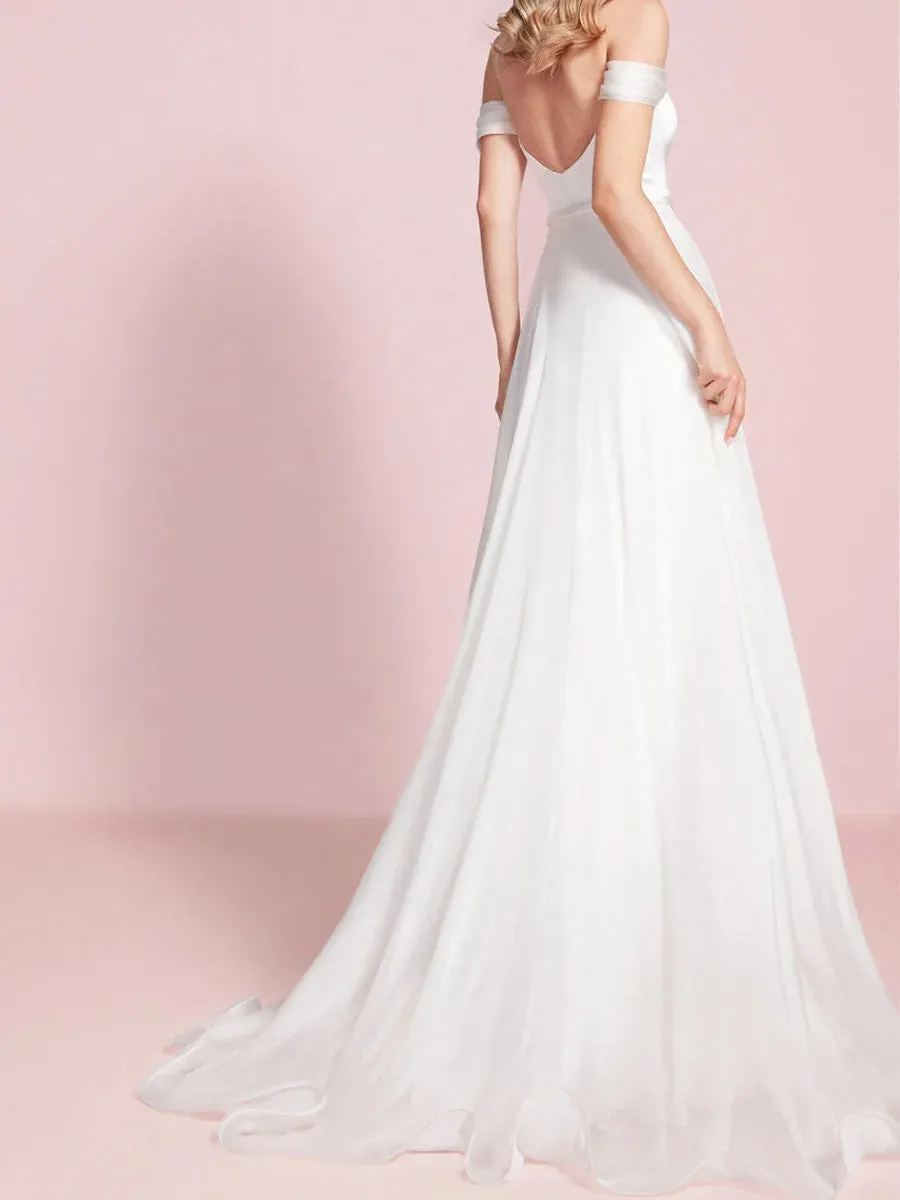 Satin Off The Shoulder Sweetheart Wedding Dress