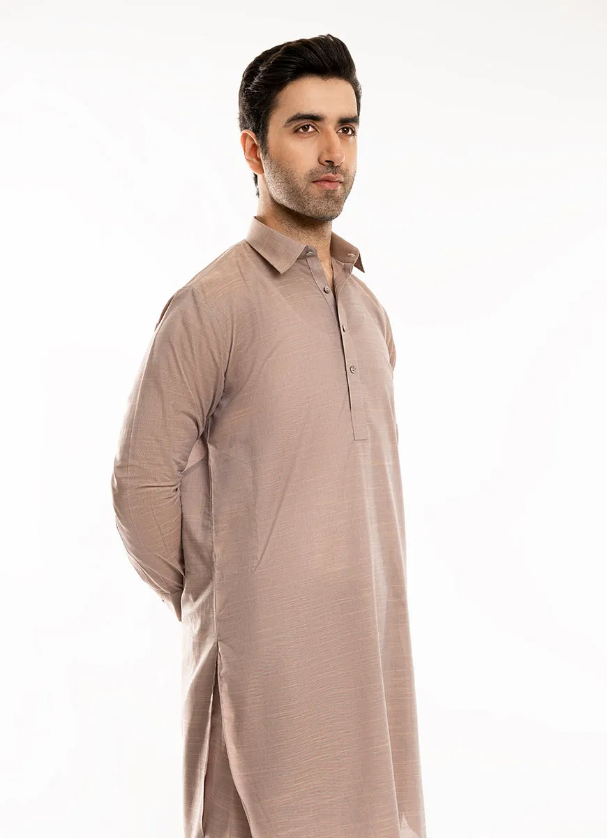 Self Textured-Burnished Gold, Yarn Dyed Melange Cotton Shalwar Kameez