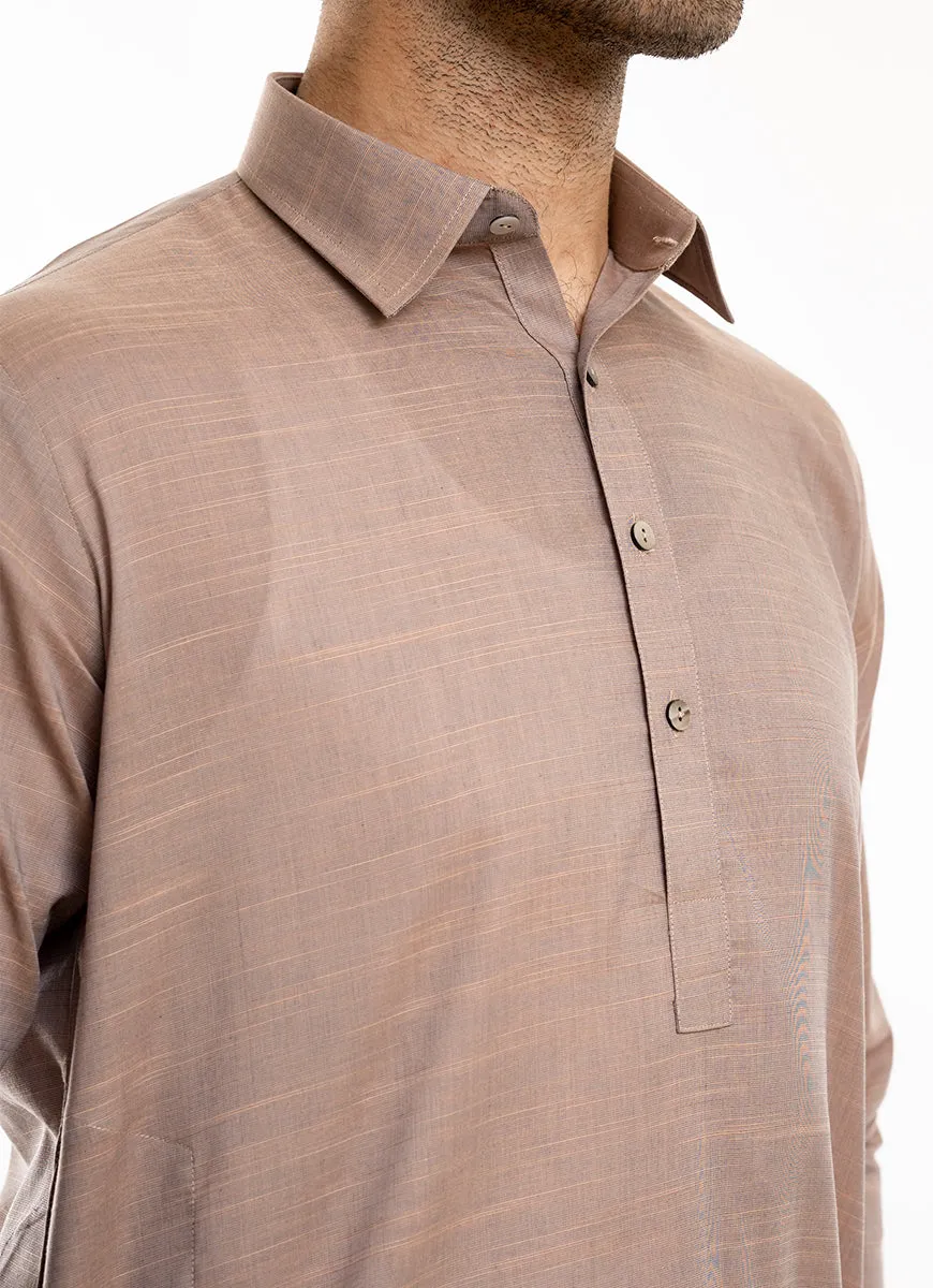 Self Textured-Burnished Gold, Yarn Dyed Melange Cotton Shalwar Kameez