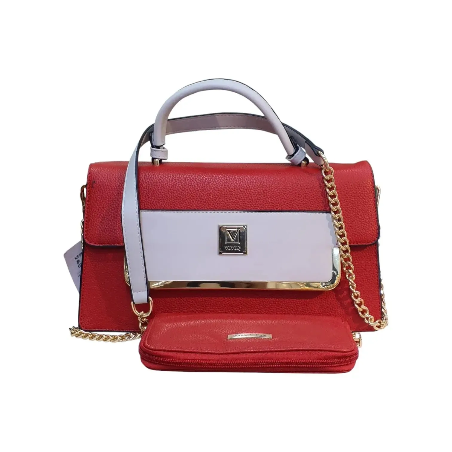 Vivq Two-Toned Stuctured Satchel Bag with Wallet Set