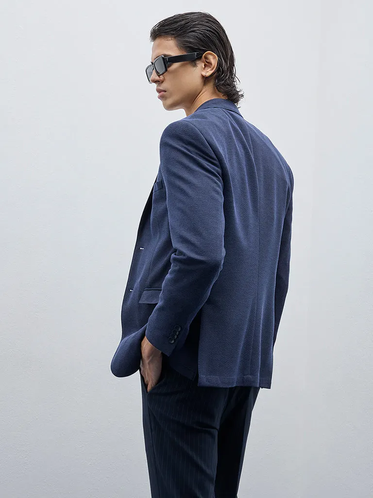WES Formals Navy Solid Single Breasted Slim-Fit Blazer