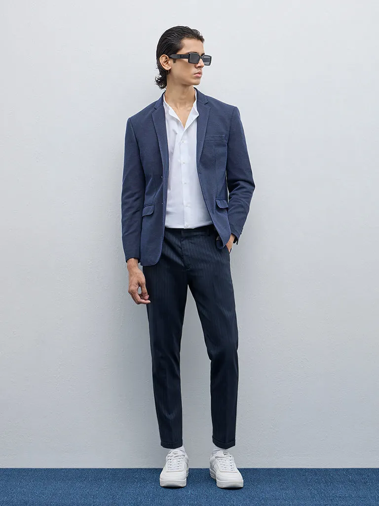 WES Formals Navy Solid Single Breasted Slim-Fit Blazer