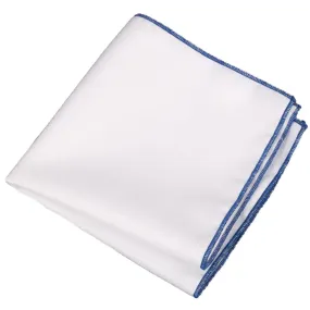 White / Royal Blue Stitched Pocket Square - [2017 Spring]
