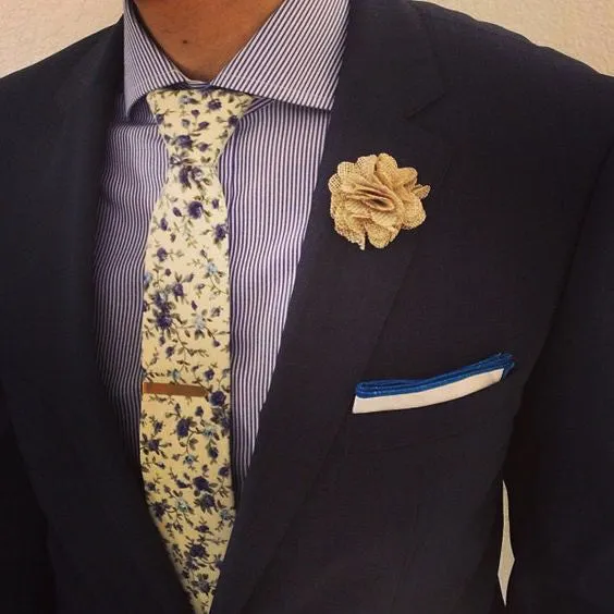 White / Royal Blue Stitched Pocket Square - [2017 Spring]