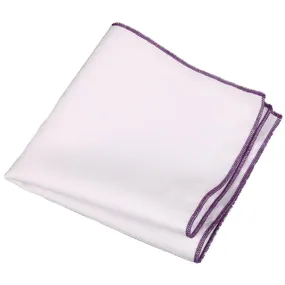 White / Royal Purple Stitched Pocket Square - [2017 Spring]