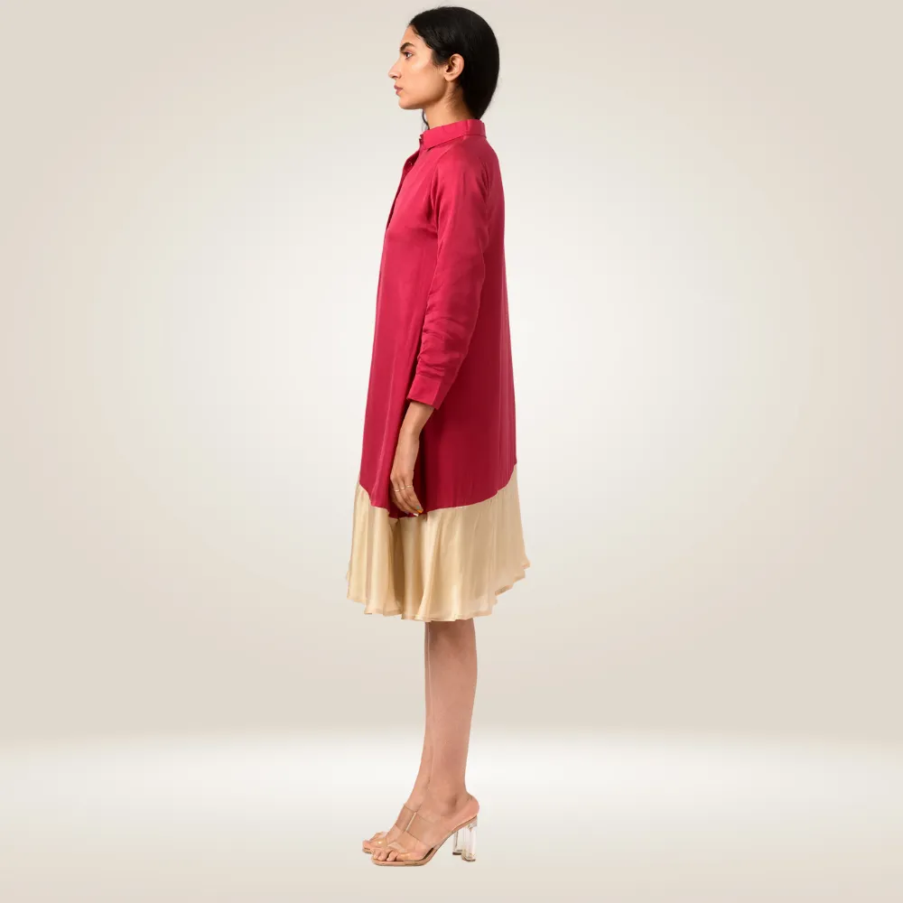 Wine-Ecru Asymmetrical Colour Block Dress | Modal | Minimal Glamour