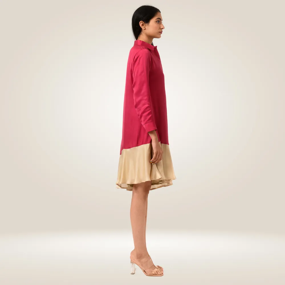 Wine-Ecru Asymmetrical Colour Block Dress | Modal | Minimal Glamour