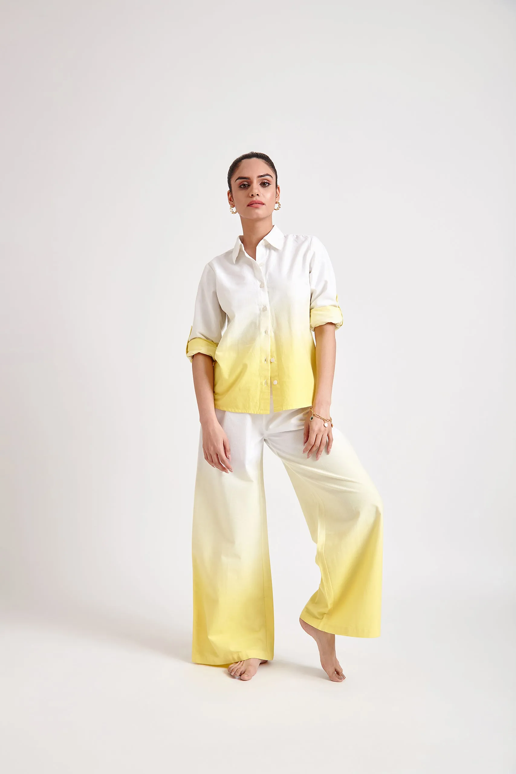 Yellow Ombre oversized Shirt and Trouser Set