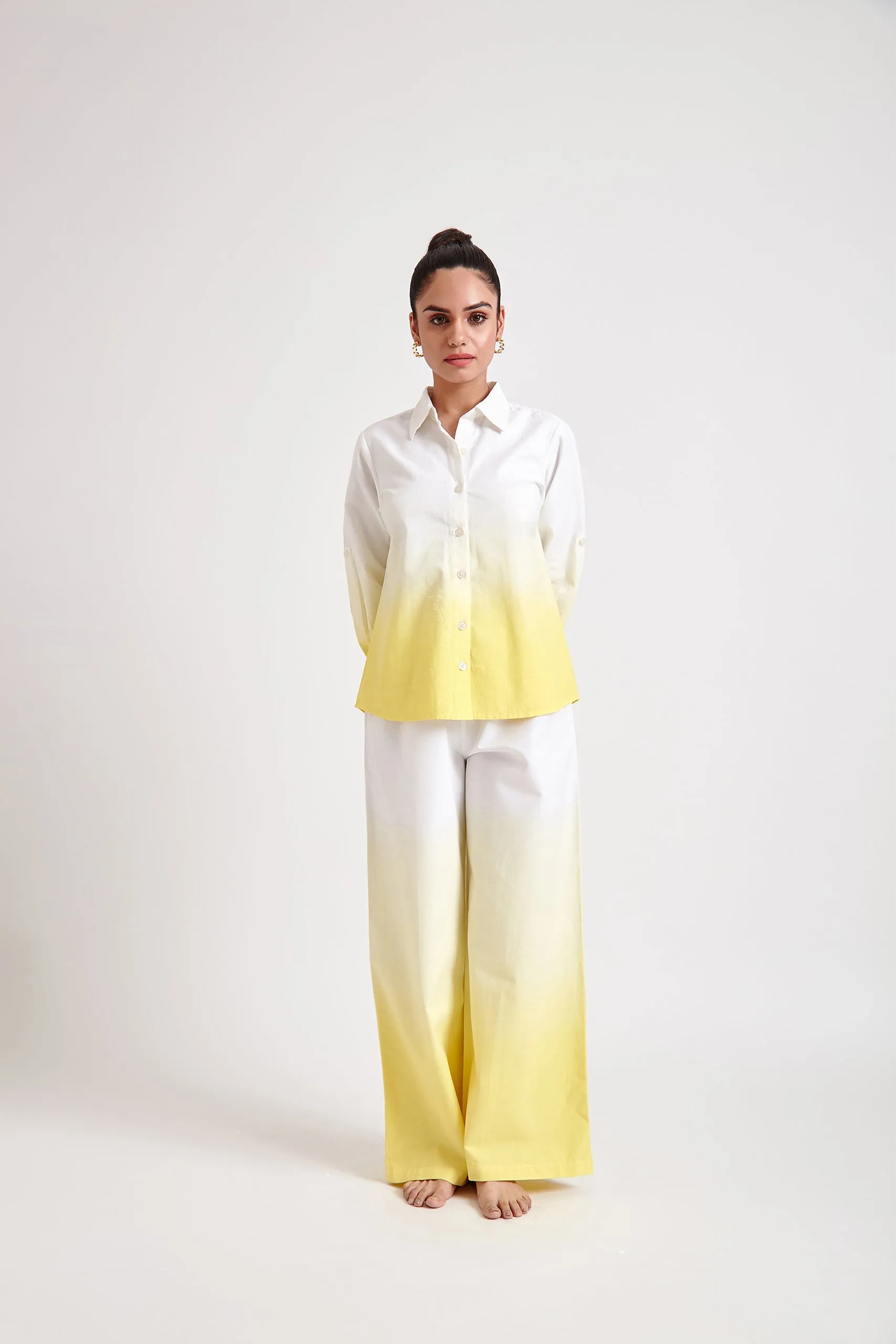 Yellow Ombre oversized Shirt and Trouser Set