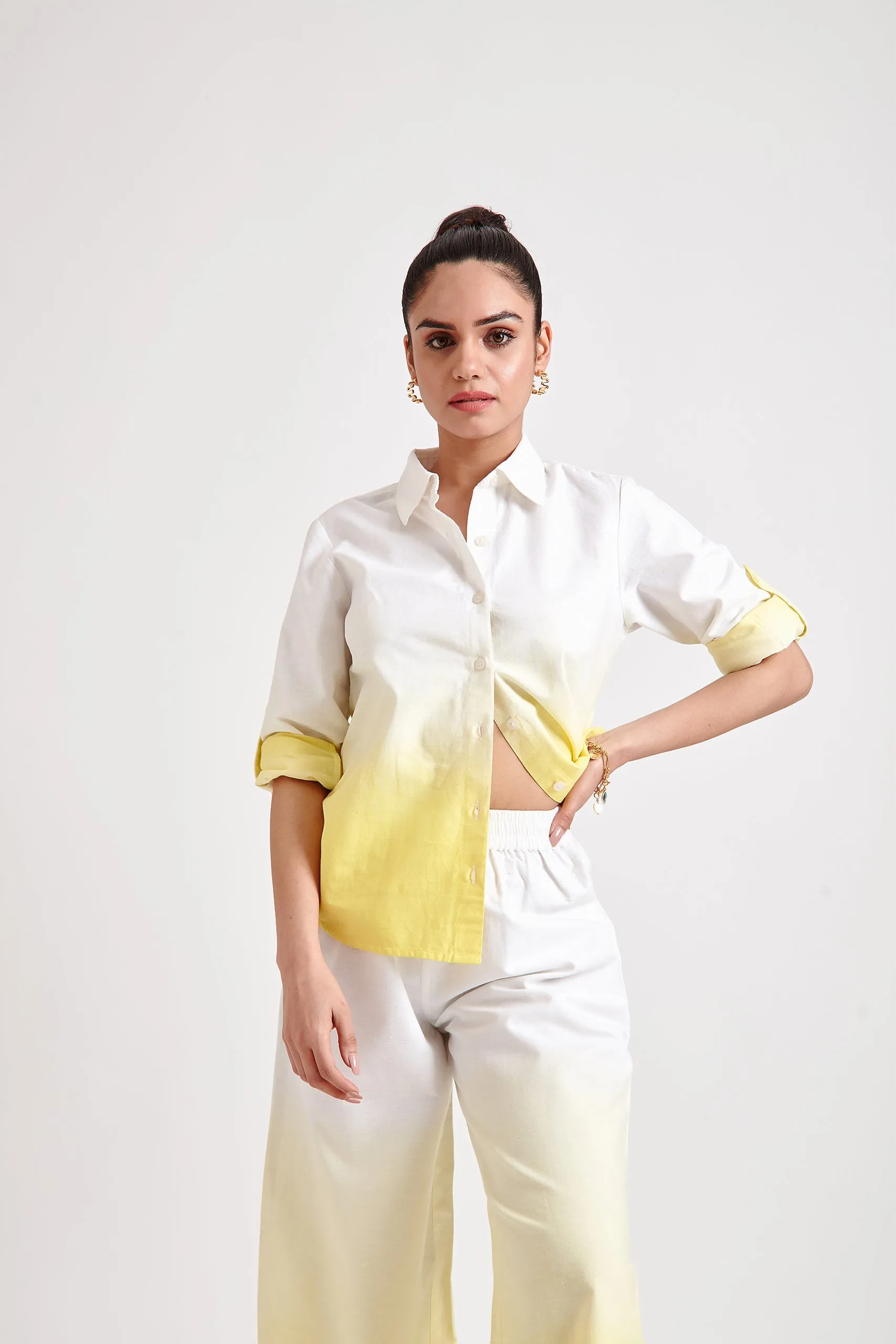 Yellow Ombre oversized Shirt and Trouser Set
