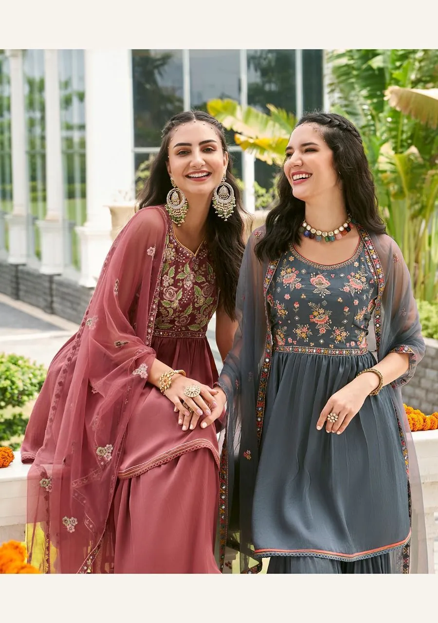 ZOYA PURE VISCOSE SATIN SILK TOP & SHARARA SUIT