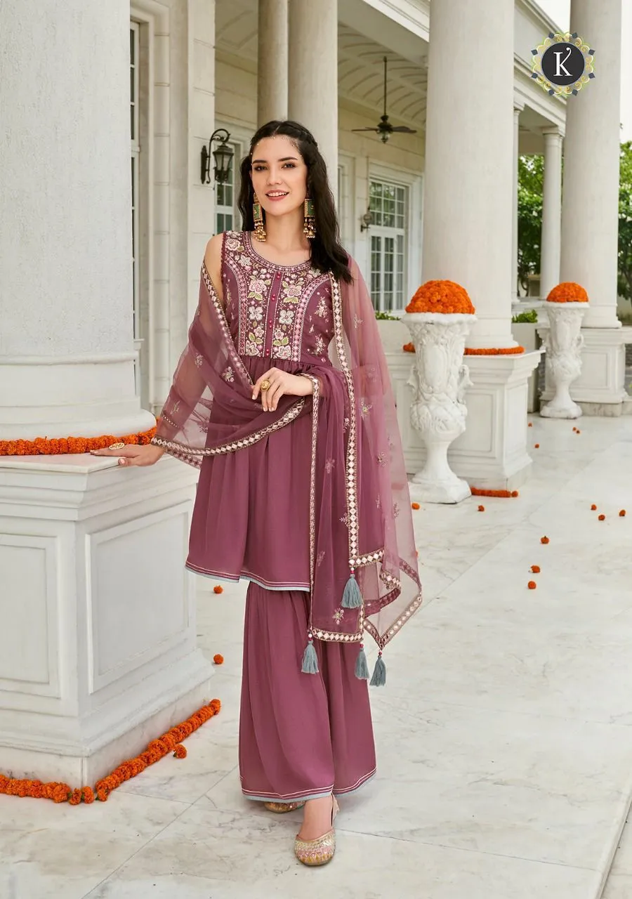 ZOYA PURE VISCOSE SATIN SILK TOP & SHARARA SUIT