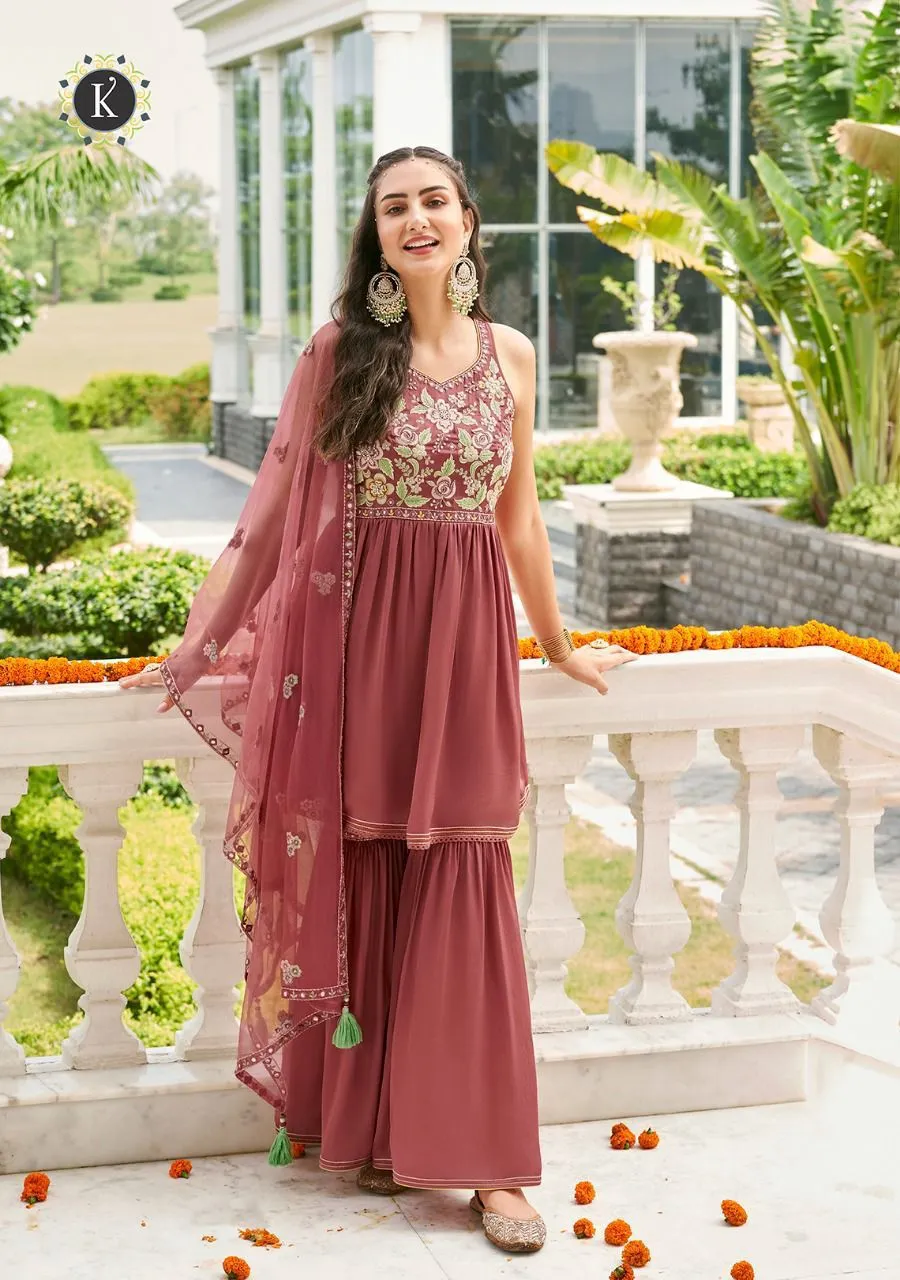 ZOYA PURE VISCOSE SATIN SILK TOP & SHARARA SUIT