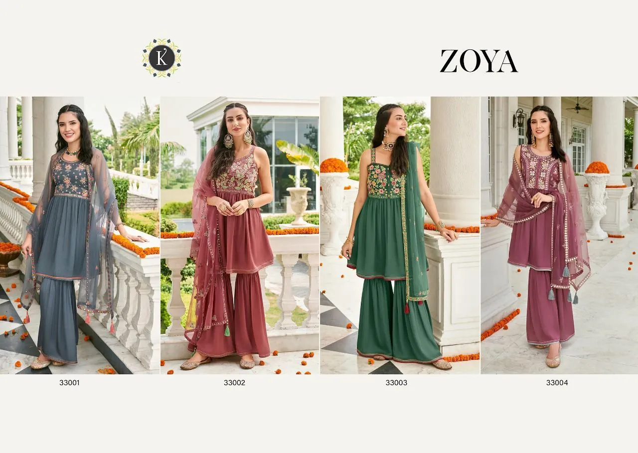ZOYA PURE VISCOSE SATIN SILK TOP & SHARARA SUIT