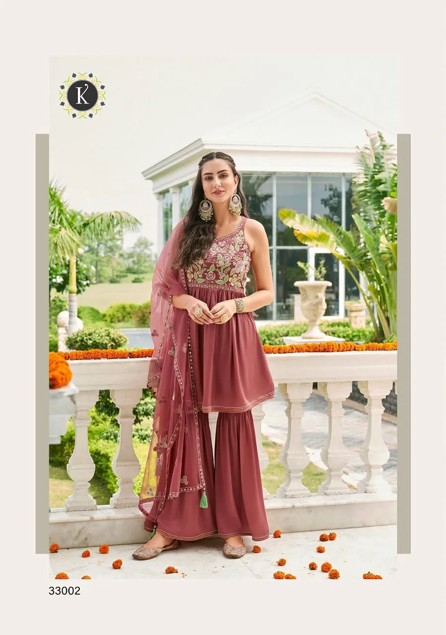 ZOYA PURE VISCOSE SATIN SILK TOP & SHARARA SUIT