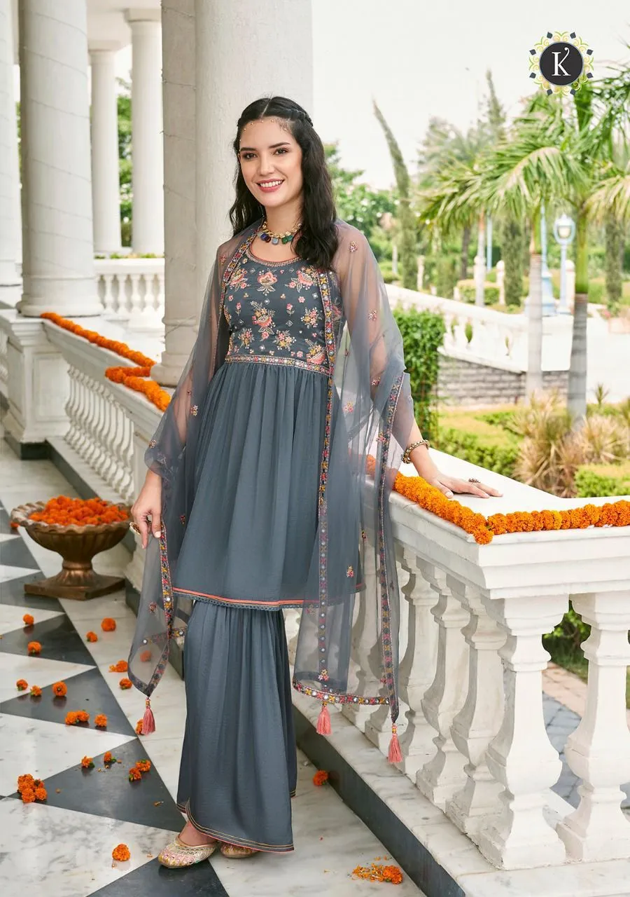 ZOYA PURE VISCOSE SATIN SILK TOP & SHARARA SUIT