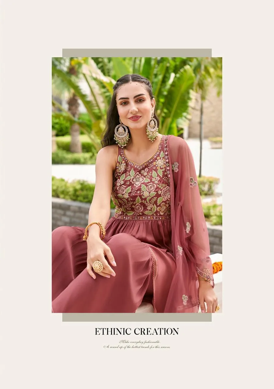 ZOYA PURE VISCOSE SATIN SILK TOP & SHARARA SUIT